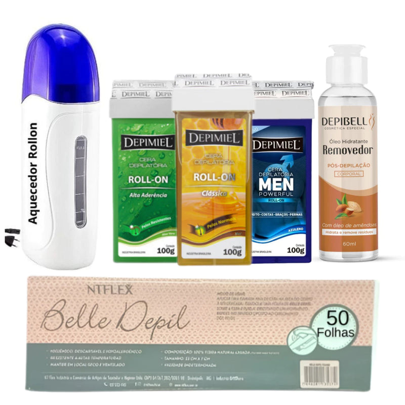 Kit para depilação em casa - Ceras + Aquecedor + Folhas + Oléo Pós depilação.