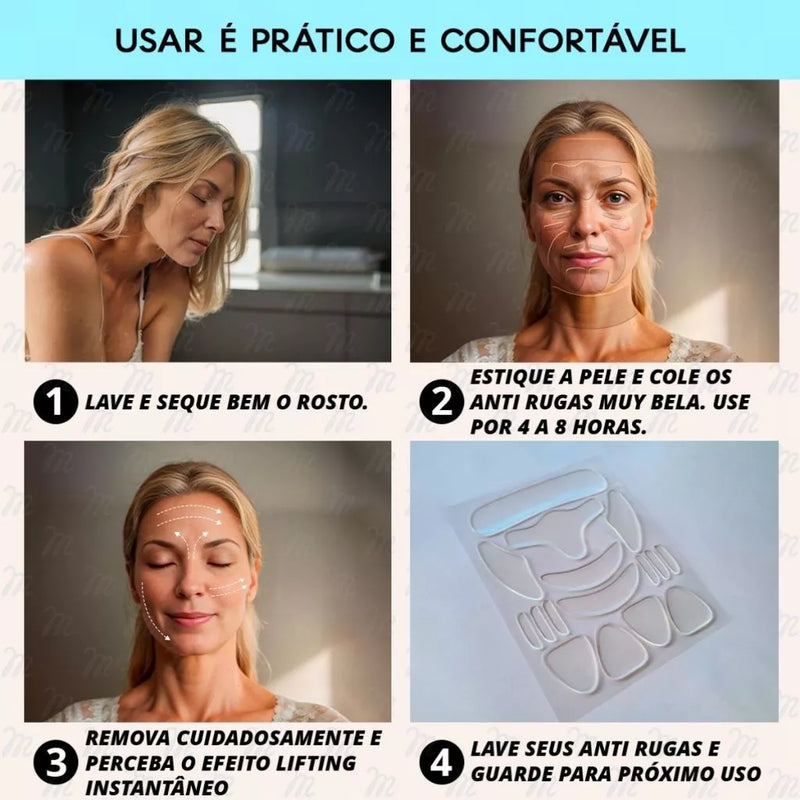 Adesivo/silicone lavável antirrugas - para o rosto